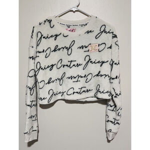 Juicy Couture Sleepwear Pullover Sweatshirt Womens Large Black White Cropped Top
